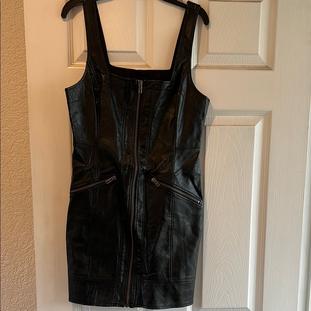 Black Leather Zip-Up Dress